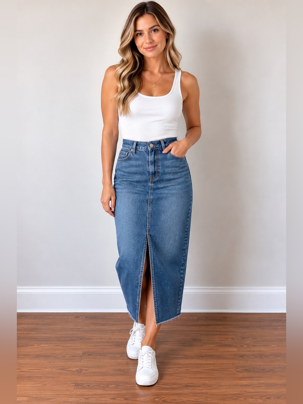 Reitmans Medium Blue Straight-Leg Denim Skirt